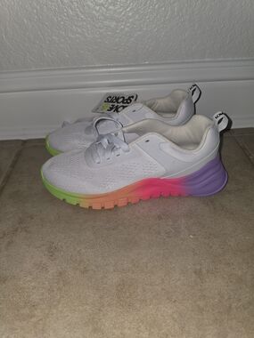 White Athletic Sneakers with Rainbow Gradient Sole
